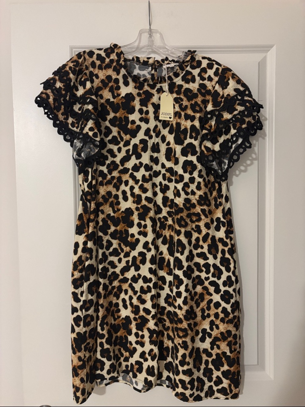 NWT JODIFL Leopard Print Ruffle Sleeve Dress - Brown/Black/Cream